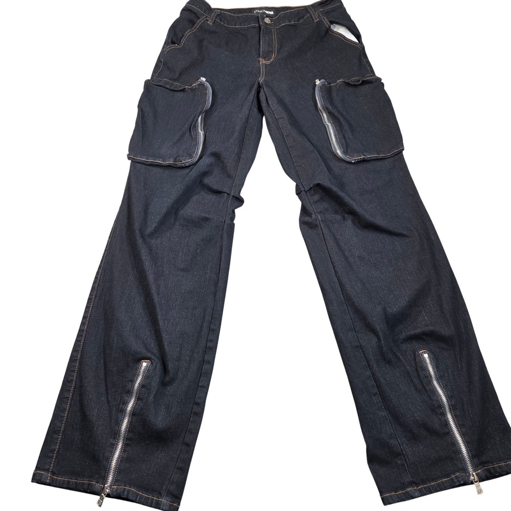 Fashion Nova Cargo Wide Leg Jeans Womens 11 Dark Wash Zipper RH0214MZ12